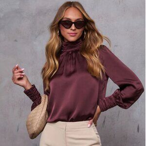 Vici Stevie Mock Neck Satin Blouse